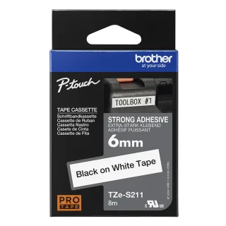 Brother TZe-S211 - Extra strength adhesive - black on white - Roll (0.6 cm x 8 m) 1 cassette(s) laminated tape - for Brother PT-D210, D600, H110, P-Touch PT-1005, D200, D450, D800, E550, H110, P300, P900