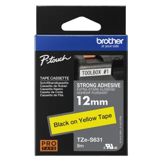 Brother TZe-S631 - Extra strong self-adhesive - black on yellow - Roll (1.2 cm x 8 m) 1 cassette(s) laminated tape - for Brother PT-P950, P-Touch PT-E550, P-Touch Cube Plus PT-P710, P-Touch Cube Pro PT-P910