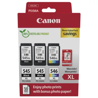 Canon PG-545 XL/CL-546XL Photo Value Pack - 3-pack - black, colour (cyan, magenta, yellow) - original - ink cartridge / paper kit