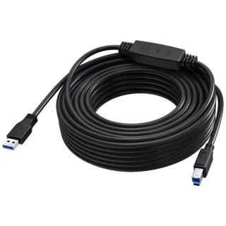 15 m USB 3.0 cable - active booster half way along cable - nickle plated connectors - bandwidth 5 Gbps - USB A (m) to USB B (m) - diameter 5.5 mm - 28+24 awg - black