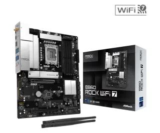 ASRock B860 Rock WiFi 7 Intel 1851 Socket Motherboard, ATX, 4x DDR5 Slots, 3x M.2 Sockets, Fitted I/O Shield, 2.5GbE LAN, Wi-Fi 7, 1x HDMI Port