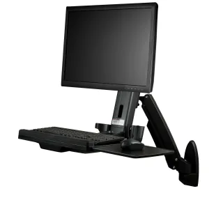 Startech Wall Mount Workstation, Articulating Full Motion Standing Desk with Ergonomic Height Adjustable Monitor & Keyboard Tray Arm, Mouse & Scanner Holders, For Single VESA Display - Foldable Standing Desk (WALLSTS1)