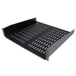 Startech 1U Server Rack Shelf, 2U 16in Universal Fixed Vented Network Rack Shelf/Cantilever Tray for 19" AV/Data/Network Equipment Enclosure w/Cage Nuts & Screws, 50lbs Weight Cap. - 2U Network Rack Shelf (CABSHELFV) - Rack shelf - black - 2U - 19" - for P/N: RK12OD2, RK2537BKM, RK3236BKF, RK4236BKB, RK4242BK24, RK4242BK30, RKQMCAB12V2