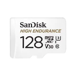 SanDisk High Endurance - Flash memory card (microSDXC to SD adapter included) - 128 GB - Video Class V30 / UHS-I U3 / Class10 - microSDXC UHS-I