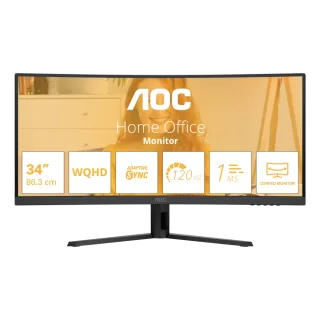 AOC Basic-line CU34B3E - B3 Series - LED monitor - curved - 34" - 3440 x 1440 WQHD @ 120 Hz - VA - 300 cd/m² - 3500:1 - HDR10 - 1 ms - HDMI, DisplayPort - black
