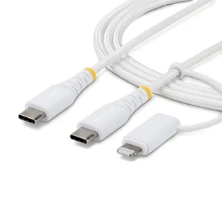 StarTech - USB cable - USB-C (M) to USB-C (M) - USB 2.0 - 3 A - 2 m - passive, USB Power Delivery (60W), rugged, up to 480 Mbps, braided, 2-in-1 - white
