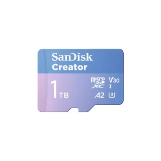SanDisk Creator - Flash memory card (microSDXC to SD adapter included) - 1 TB - A2 / Video Class V30 / UHS-I U3 - microSDXC UHS-I