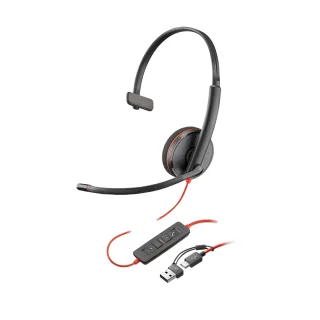 HP Poly Blackwire 3210 - Blackwire 3200 Series - headset - on-ear - wired - USB-C - black - UC certified