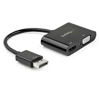 Startech DisplayPort to HDMI VGA Adapter, DisplayPort 1.2 HBR2 to HDMI 2.0 (4K 60Hz) or VGA 1080p Converter Dongle, DP to HDMI or VGA Monitor Adapter, Digital Video Display Adapter - Multiport Video Dongle (DP2VGAHD20) - Adapter - DisplayPort male to HD-15 (VGA), HDMI female - 23.2 cm - black - 4K support