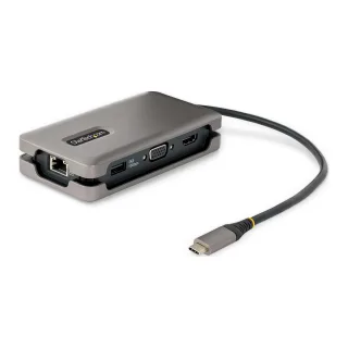 Startech USB-C Multiport Adapter, HDMI/VGA, 4K 60Hz Video, 3-Port USB Hub, 100W Power Delivery Pass-Through, GbE, USB Type-C Travel Dock w/ Charging, 1ft/30cm Wrap-Around Cable - Mini Laptop Docking Station (DKT31CVHPD3) - Docking station - USB-C - VGA, HDMI - 1GbE - 16 Watt