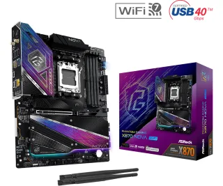 ASRock PHANTOM GAMING X870 Nova WiFi AMD AM5 Socket Motherboard, ATX, 4x DDR5 Slots, 5x M.2 Sockets, 5GbE LAN, Wi-Fi 7, 1x HDMI Port / 2x USB-C (USB4)