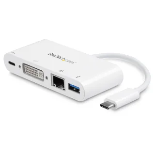 StarTech USB C Multiport Adapter, USB-C to DVI-D (Digital) Video Adapter with 60W Power Delivery Passthrough Charging, GbE, USB-A, Portable USB Type-C/Thunderbolt 3 Mini Laptop Dock - Dock with Ethernet (DKT30CDVPD)