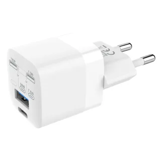 USB A and C Fast Charger with EU Plug adapter - from mfi certified factory - 30 w - 5v 3a or 9v 3a or 12v 2.5a or 15v 2a or 20v 1.5a - USB c socket - USB a socket - EU CEE 7/7 schuko plug - gallium nitride (gan) transistors makes it very compact - fast ch