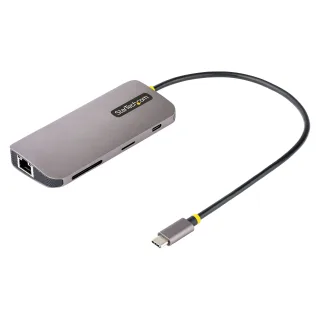 Startech USB C Multiport Adapter, 4K 60Hz HDMI Video, 3 Pt 5Gbps USB-A Hub, 100W Power Delivery Pass-Through, GbE, SD/MicroSD, USB Type-C Mini Travel Dock, 12" / 30cm Cable - USB C Laptop Docking Station - Docking station - USB-C / Thunderbolt 3 / Thunderbolt 4 - HDMI - 1GbE