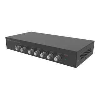 Low impedance audio amplifier - 2 x 50w (RMS at 8 ohms) - RS232 - bluetooth (renameable, set pin) - 4 x inputs each either line-level or mic (balanced with trim adjustment and switchable phantom power) - pre-mix line out - rack mount - can drive two pairs of speakers - black