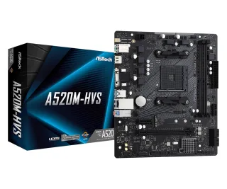 ASRock A520M-HVS Super Alloy AMD AM4 Socket Motherboard, Micro-ATX, 2x DDR4 Slots, 1x M.2 Socket, GbE LAN, 1x D-Sub / 1x HDMI Port