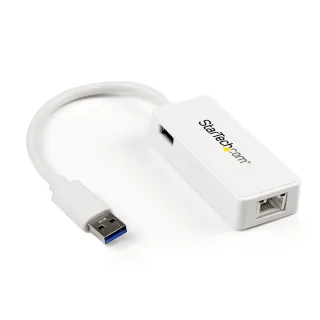 Startech USB 3.0 to Gigabit Ethernet Adapter NIC w/ USB Port (White) - USB 3.0 NIC - 10/100/1000 Mbps USB 3.0 LAN Adapter (USB31000SPTW)