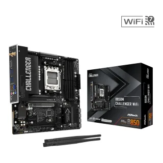 ASRock B850M Challenger WiFi AMD AM5 Socket Motherboard, Micro-ATX, 4x DDR5 Slots, 2x M.2 Sockets, Fitted I/O Shield, 2.5GbE LAN, Wi-Fi 7, 1x HDMI Port