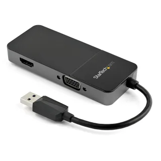 Startech USB 3.0 to HDMI and VGA Adapter, 4K/1080p USB Type-A Dual Monitor Multiport Adapter Converter, External Video Graphics Card for Multiple Screens, Multi Display USB Adapter - USB 3.0 to HDMI VGA (USB32HDVGA) - Adapter - USB Type A male to HD-15 (VGA), HDMI female - black, silver