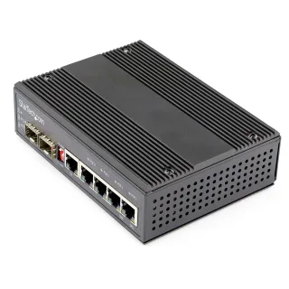 Startech Industrial 6 Port Gigabit Ethernet Switch, 4 PoE RJ45 +2 SFP Slots 30W PoE+ 12-48VDC 10/100/1000 Rugged Power Over Ethernet LAN Switch -40C to 75C, DIN Mountable, Hardened - Fast Ethernet Switch (IES1G52UP12V)
