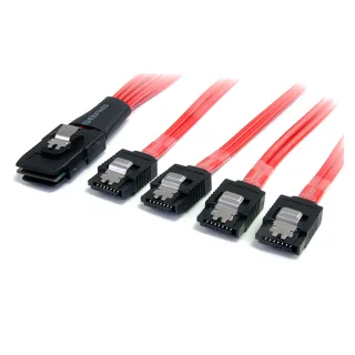 StarTech 1m Serial Attached SCSI SAS Cable - SFF-8087 to 4x Latching SATA SAS cable (SAS8087S4100) - SATA / SAS cable - Serial ATA 150/300/600 - 4-Lane - SATA (R) to 36 pin 4i Mini MultiLane (P) - 1 m - latched - red