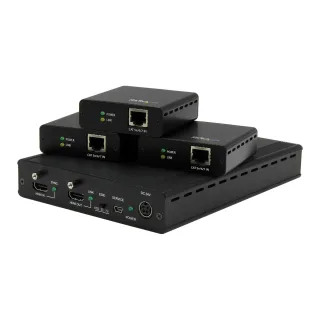 Startech 3 Way HDMI Splitter - HDBaseT Extender Kit w/ 3 Receivers - 1x3 HDMI over CAT5e / CAT6 Splitter - 3 Port HDBaseT HDMI Extender - Up to 4K (ST124HDBT) - Video/audio extender - up to 70 m