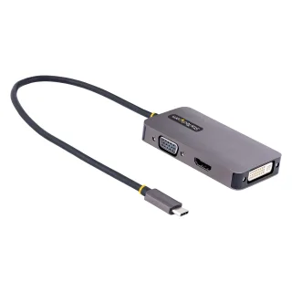 Startech USB C Video Adapter, USB C to HDMI DVI VGA Adapter, Up to 4K 60Hz, Aluminum, Multiport Video Display Adapter for Laptops, Thunderbolt 3/4 Compatible, USB Type C Monitor Adapter - USB C Travel Adapter (118-USBC-HDMI-VGADVI)
