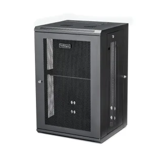 Startech 18U 19" Wall Mount Network Cabinet, 16" Deep Hinged Locking IT Network Switch Depth Enclosure, Assembled Vented Computer Equipment Data Rack with Shelf & Flexible Side Panels - 18U Vented Cabinet (RK1820WALHM)