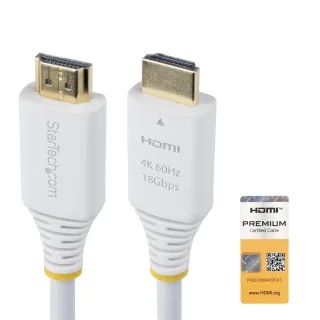 Startech 10ft (3m) Premium Certified High Speed HDMI Cable, 4K60Hz - Premium High Speed - HDMI cable with Ethernet - HDMI male to HDMI male - 3 m - shielded - white - passive, 2K144Hz support, 4K60Hz UHD support, HDR10 support