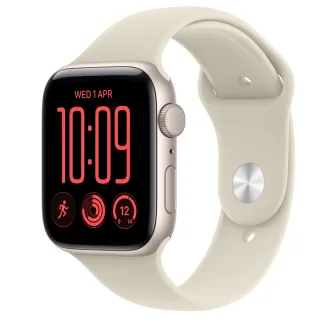 Apple Watch SE 3 (GPS) - 44 mm - starlight aluminium - smart watch with sport band - rubber - sand - band size: M/L - 64 GB - Wi-Fi 4, Bluetooth - 32.9 g