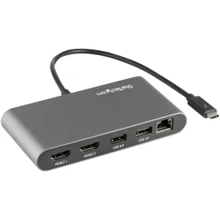 Startech Thunderbolt 3 Mini Dock - Portable Dual Monitor w/HDMI 4K 60Hz - 2X USB-A Hub (3.2/2.0), GbE - 28cm Cable - TB3 Multiport Adapter - Mac/Windows - Upgraded Version of TB3DKM2HD (TB3DKMHDL) - Docking station - Thunderbolt 3 - 2 x HDMI - 1GbE