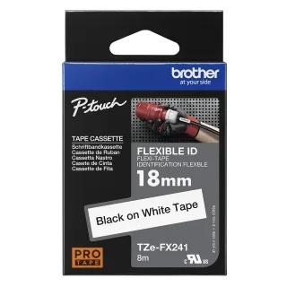 Brother TZe-FX241 - Adhesive - black on white - Roll (1.8 cm x 8 m) 1 cassette(s) flexible ID tape - for Brother PT-D600, P-Touch PT-18, 2470, 3600, D450, D800, E500, E550, H101, H500, P750, P900