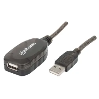 Manhattan 150958 USB-A Cable 20M Male/Female- 480MBPS (USB 2.0) Extension Blck