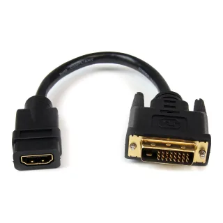 Startech 8in HDMI to DVI-D Video Cable Adapter - HDMI Female to DVI Male - HDMI to DVI Dongle Adapter Cable (HDDVIFM8IN) - Adapter - HDMI female to DVI-D male - 20.32 cm - shielded - black - for P/N: CDP2HDMM2MB, DP2HDMM2MB, HDDVIMM3, HDMM1MP, HDMM2MP, HDMM3MP, HDPMM50, MDP2HDMM2MB