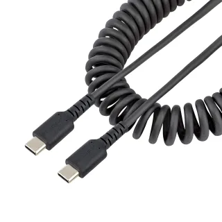 StarTech 3ft (1m) USB C Charging Cable, Coiled Heavy Duty Fast Charge & Sync USB-C Cable, High Quality USB 2.0 Type-C Cable, Rugged Aramid Fiber, TPE, 3A, S20, iPad, Pixel - Durable Male to Male USB, Black - USB cable - USB-C (M) to USB-C (M) - USB 2.0 - 3 A - 1 m - coiled - black