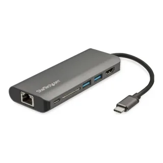 Startech USB C Multiport Adapter - USB-C Travel Dock to 4K HDMI, 3x USB 3.0 Hub, SD/SDHC, GbE, 60W PD 3.0 Pass-Through - USB Type-C/Thunderbolt 3 - Upgraded Version of DKT30CSDHPD (DKT30CSDHPD3) - Docking station - USB-C - 1GbE - for P/N: ARMPIVOTE2, FPPNEUSTND, MONSTADQI