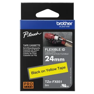 Brother TZe-FX651 - Black on yellow - Roll (2.4 cm x 8 m) 1 cassette(s) flexible tape - for Brother PT-D600, P-Touch PT-2430, 2470, 3600, 9800, D610, D800, E500, E550, H500, P750