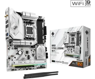 ASRock B850 Steel Legend WiFi AMD AM5 Socket Motherboard, ATX, 4x DDR5 Slots, 4x M.2 Sockets, Fitted I/O Shield, 2.5GbE LAN, Wi-Fi 7, 1x HDMI Port