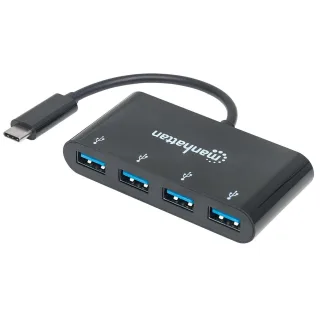 Manhattan 162746 USB-C Dock/Hub 4-PORT- 4X USB-A USB 3.0 Bus Power Black