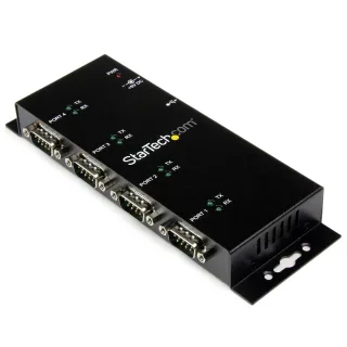Startech 4 Port USB to Serial RS232 Adapter - Wall Mount - Din Rail - COM Port Retention - FTDI USB to DB9 RS232 Hub (ICUSB2324I) - Serial adapter - USB 2.0 - RS-232 x 4 - black