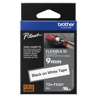 Brother TZe-FX221 - Adhesive - black on white - Roll (0.9 cm x 8 m) 1 cassette(s) flexible ID tape - for Brother DCP-T310, T520, InkBenefit Plus DCP-T310, P-Touch PT-D200, E550, H105, P300, P750