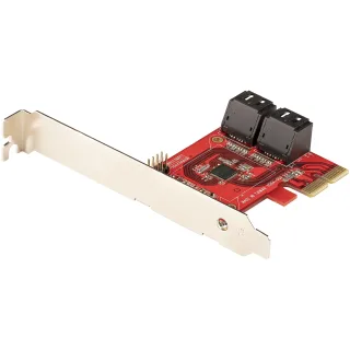 Startech SATA PCIe Card, 4 Port PCIe SATA Expansion card, 6Gbps SATA Card, Low/Full Profile, SATA Stacked Connectors, ASM1164 Non-Raid SATA Controller Card - PCI Express to SATA Converter - Storage controller - SATA 6Gb/s - low profile - PCIe 3.0 x2 - red