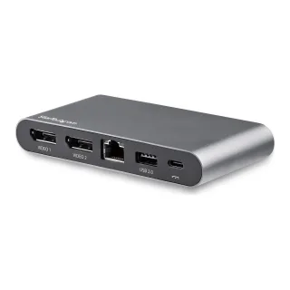 Startech USB C Dock, 4K Dual Monitor DisplayPort, Mini Laptop Docking Station, 100W Power Delivery Passthrough, GbE, 2-Port USB-A Hub, USB Type-C Multiport Adapter 3.3' Cable, Dual DP - Portable USB-C Dock (DK30C2DAGPD) - Docking station - USB-C - 2 x DP - 1GbE - for P/N: ARMBARDUO, ARMBARDUOV, ARMDUAL, ARMDUAL30, ARMDUALV, ARMSLIMDUO