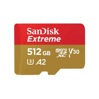 SanDisk Extreme - Flash memory card (microSDXC to SD adapter included) - 512 GB - A2 / Video Class V30 / UHS-I U3 / Class10 - microSDXC UHS-I