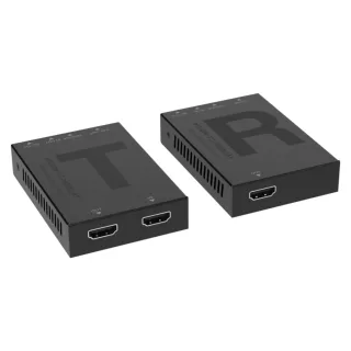 HDMI over CAT5e/6/6A cable up to 60 m long - 4K at 60 Hz 4:4:4 - one to one only - only one power supply required, can be used at either end - plug and play - 18 Gbps video bandwidth - HDCP 2.2 compliant - zero latency - HDR10+ and Dolby Vision pass through - LPCM 7.1CH, Dolby TrueHD, DTS-HD Master audio - HDMI loop out on transmitter - IR pass through - EDID copy pass through function - black