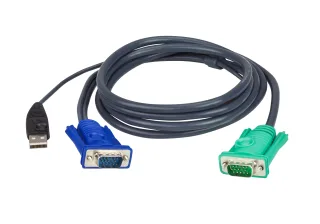 ATEN Micro-Lite 2L-5203U - Keyboard / video / mouse (KVM) cable - USB, HD-15 (VGA) (M) to 15 pin D-Sub (DB-15) (F) - 3 m - for KVM on the NET CS1708, CS1716, Master View max CS-1716, MasterView USB KVM Switch CS-1708