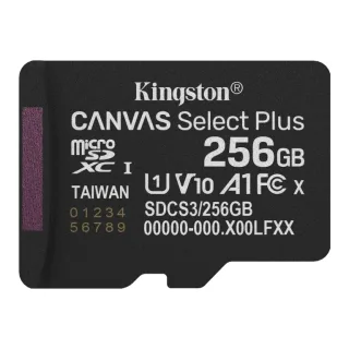 Kingston Canvas Select Plus - Flash memory card (SD adapter included) - 256 GB - A1 / Video Class V10 / UHS-I U1 / Class10 - microSDXC UHS-I