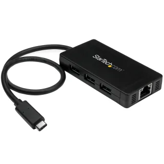 Startech 3 Port USB C Hub with Ethernet - USB-C to 3x USB-A w/ Power Adapter & Gigabit Ethernet - Thunderbolt 3 Compatible - USB C Network Adapter (HB30C3A1GE) - Hub - 3 x SuperSpeed USB 3.0 + 1 x 10/100/1000 - desktop