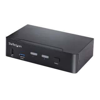 Startech USB C KVM Switch, 2 Port DisplayPort KVM w/ 4K 60Hz UHD HDR Video, 3.5mm Audio, USB Type C KVM Switch, 4x USB HID and 2x USB A 3.2 Gen 1 5Gbps Hub, Thunderbolt 3/4 Compatible - Hot Key Switching (SV231DPUCA) - KVM / audio / USB switch - 2 x KVM / audio / USB - desktop - TAA Compliant