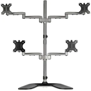 Startech Desktop Quad Monitor Stand, Ergonomic VESA 4 Monitor Arm (2x2) up to 32", Free Standing Articulating Universal Pole Mount, Height Adjustable/Tilt/Swivel/Rotate, Silver - Heavy-duty VESA Mount (ARMQUADSS) - Stand - adjustable arm - for 4 monitors - aluminium, steel - screen size: 32" - desktop stand
